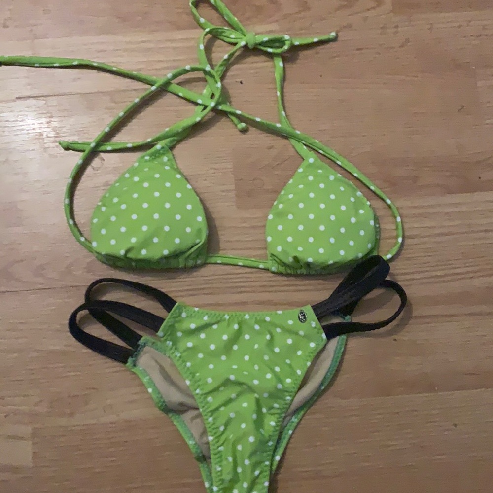 Green polka dot bikini